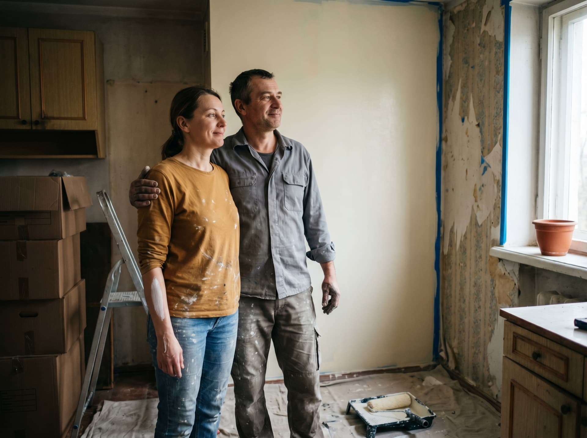 Двойка в кухня по време на ремонт — споделен проект